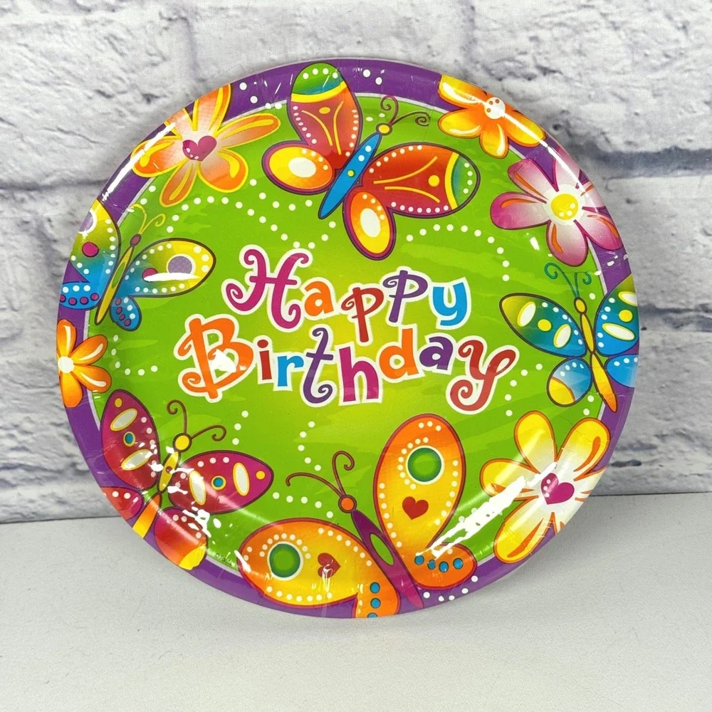 Vintage Butterfly Happy Birthday Paper Plates 8.75 Inch 20 Count Fonda New NOS